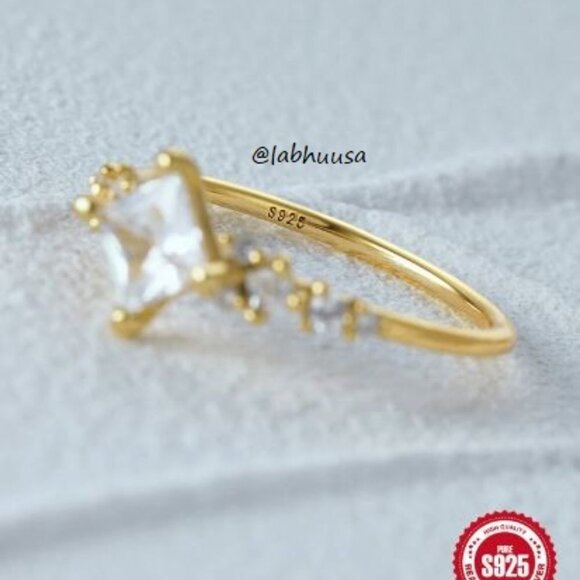 😍NEW DIAMOND💎SQUARE 18K GOLD FLOWER PRINCESS RING, LDMCM074-6